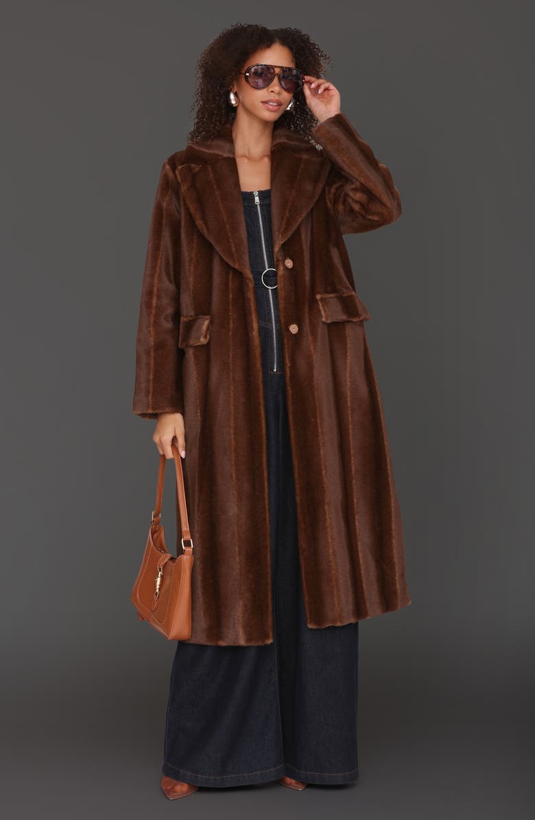 Avec Les Filles Long Faux Fur Coat, Alternate, color, Brown Mink