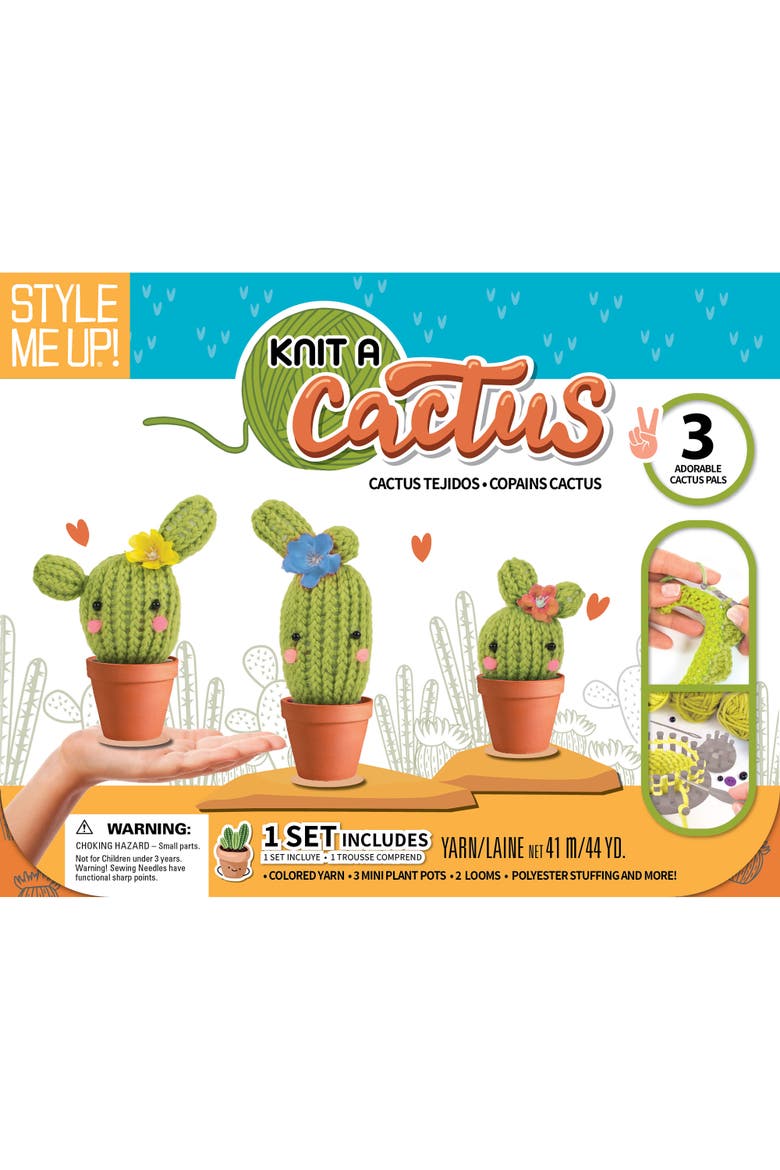 SpiceBox Style Me Up Knit a Cactus Kids Knitting Kit, Alternate, color, Multicolored