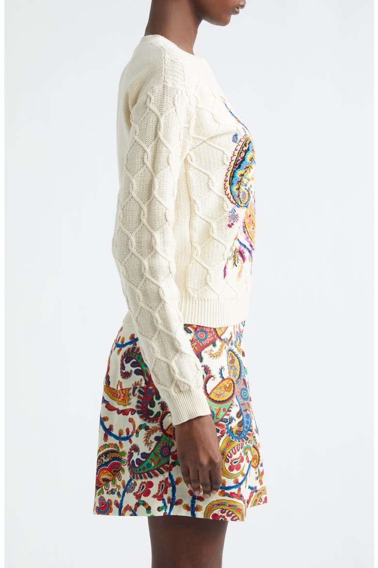 Embroidered Crop Cotton Blend Sweater, Alternate, color, IVORY