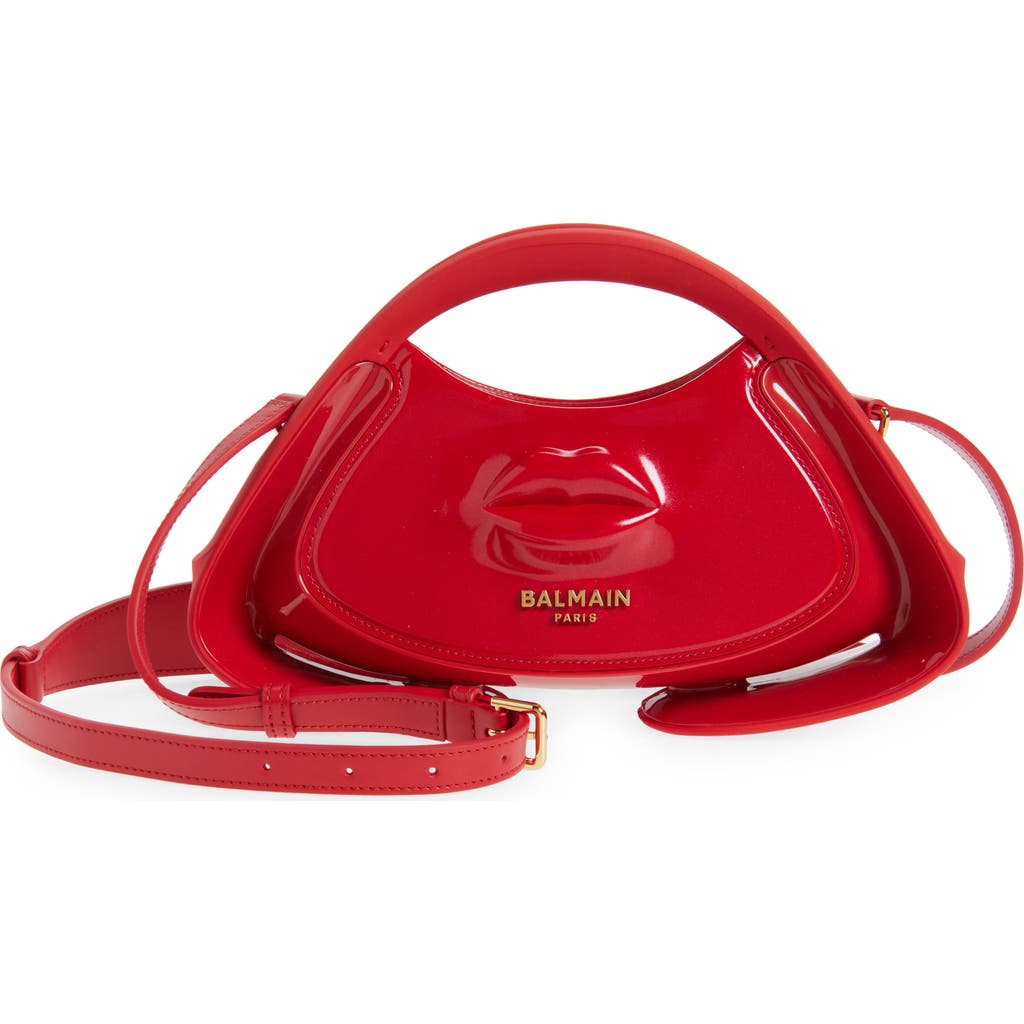 Balmain Small Jolie Madame Lips Patent Top Handle Bag