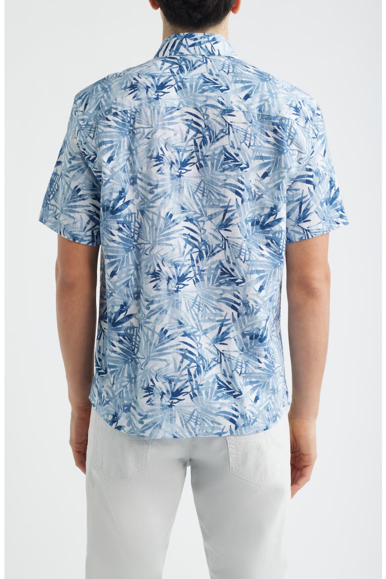 Keneth Leaf Print Short Sleeve Stretch Cotton Button-Up Shirt, Alternate, color, WASHED BLUE