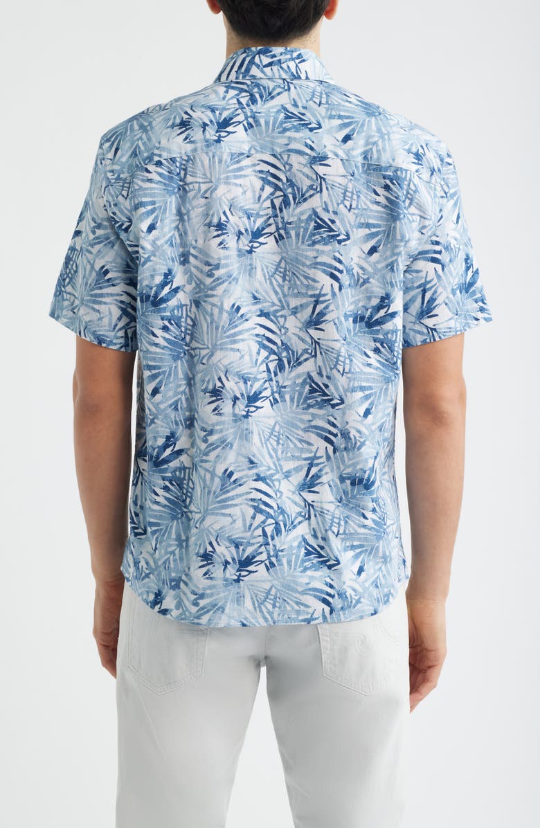 Robert Barakett Keneth Leaf Print Short Sleeve Stretch Cotton Button-Up Shirt, Alternate, color, Washed Blue