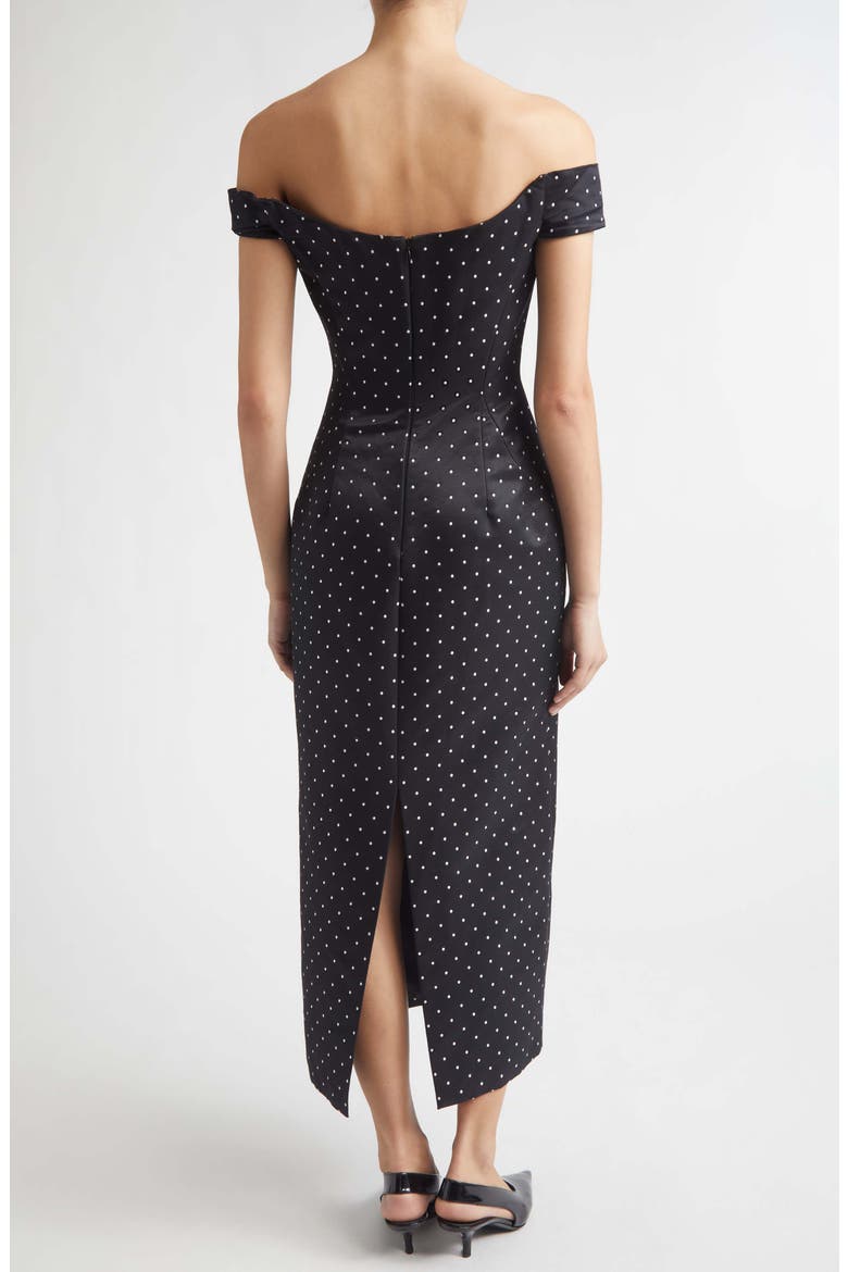 Polka Dot Jacquard Off the Shoulder Column Dress, Alternate, color, BLACK
