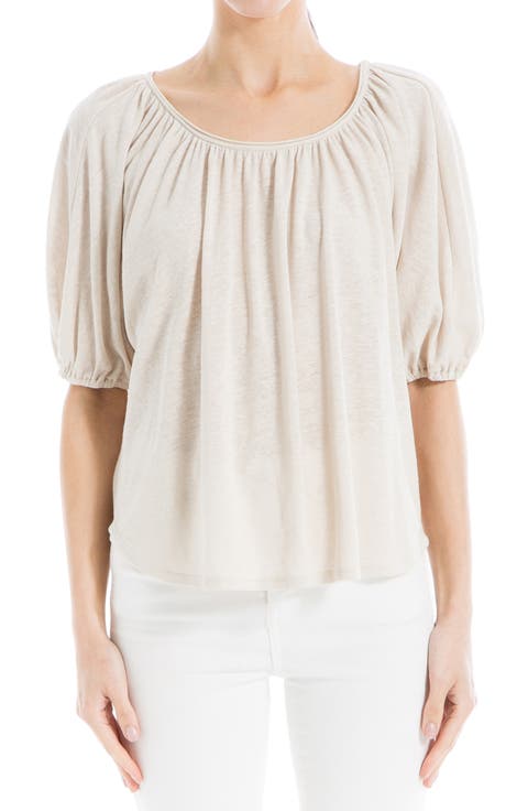 Bubble Sleeve Linen Blend Knit Top