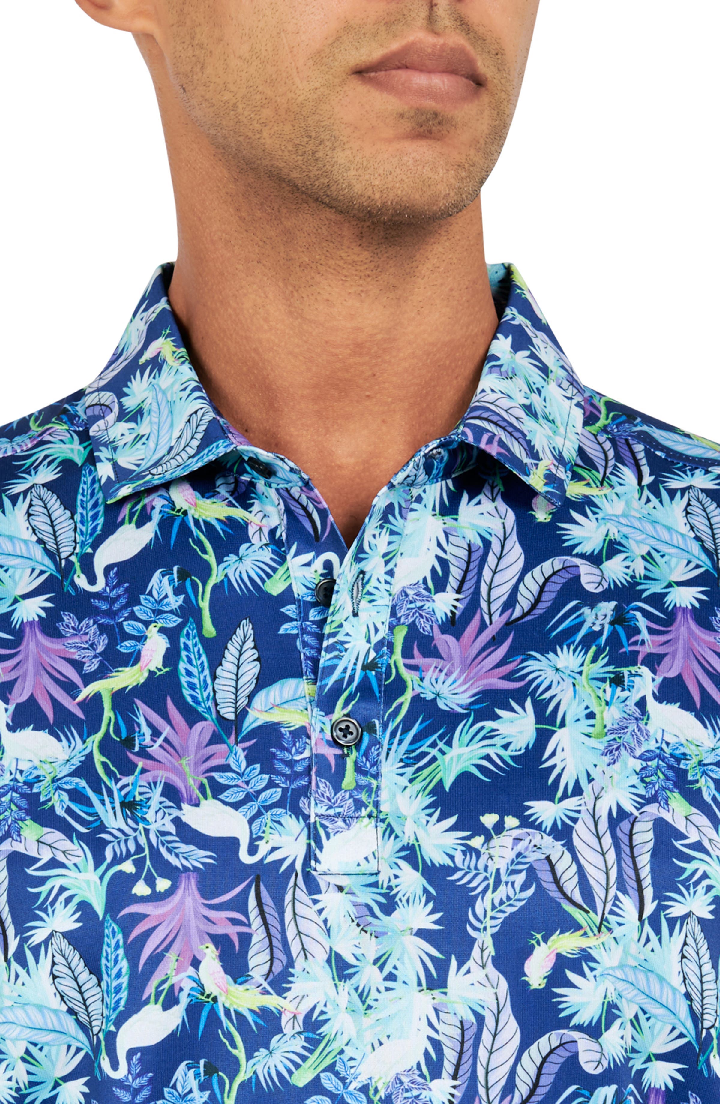 Regular Fit Exotic Bird Print Recycled Performance Golf Polo - image 4