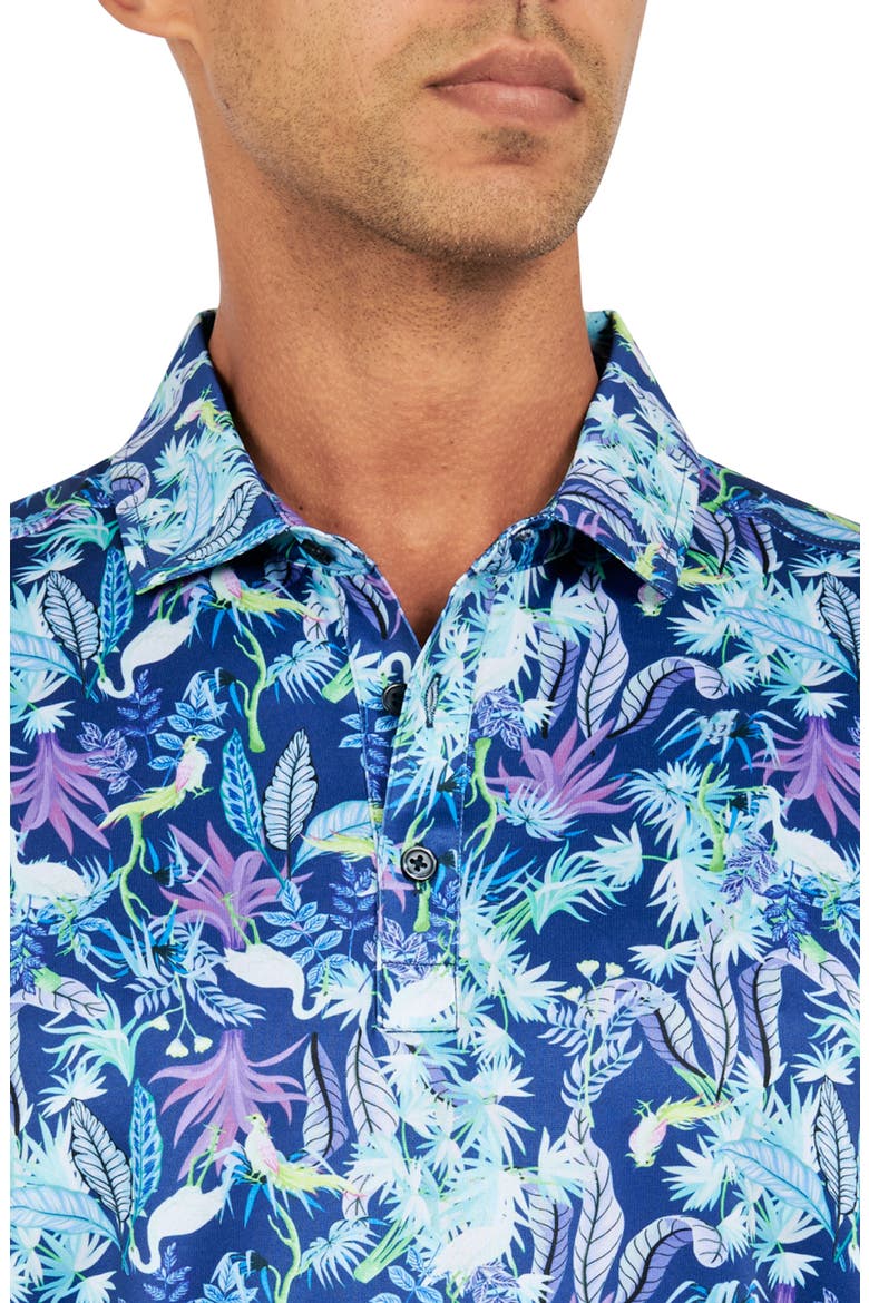 Regular Fit Exotic Bird Print Recycled Performance Golf Polo, Alternate, color, BLUE