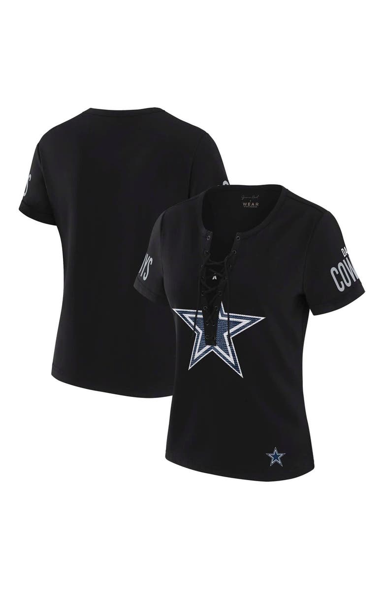 WEAR by Erin Andrews Women's WEAR by Erin Andrews x Gracie Hunt Black Dallas Cowboys Draft Me Lace-Up T-Shirt, Alternate, color, Black