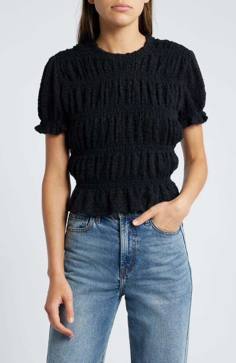 Treasure & Bond Shirred Lace Top, Main, color, Black