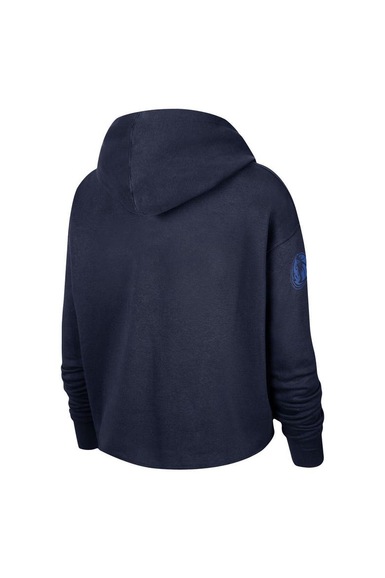 Women's Nike Navy Dallas Mavericks Split Flip Courtside Cropped Pullover Hoodie, Alternate, color, Navy