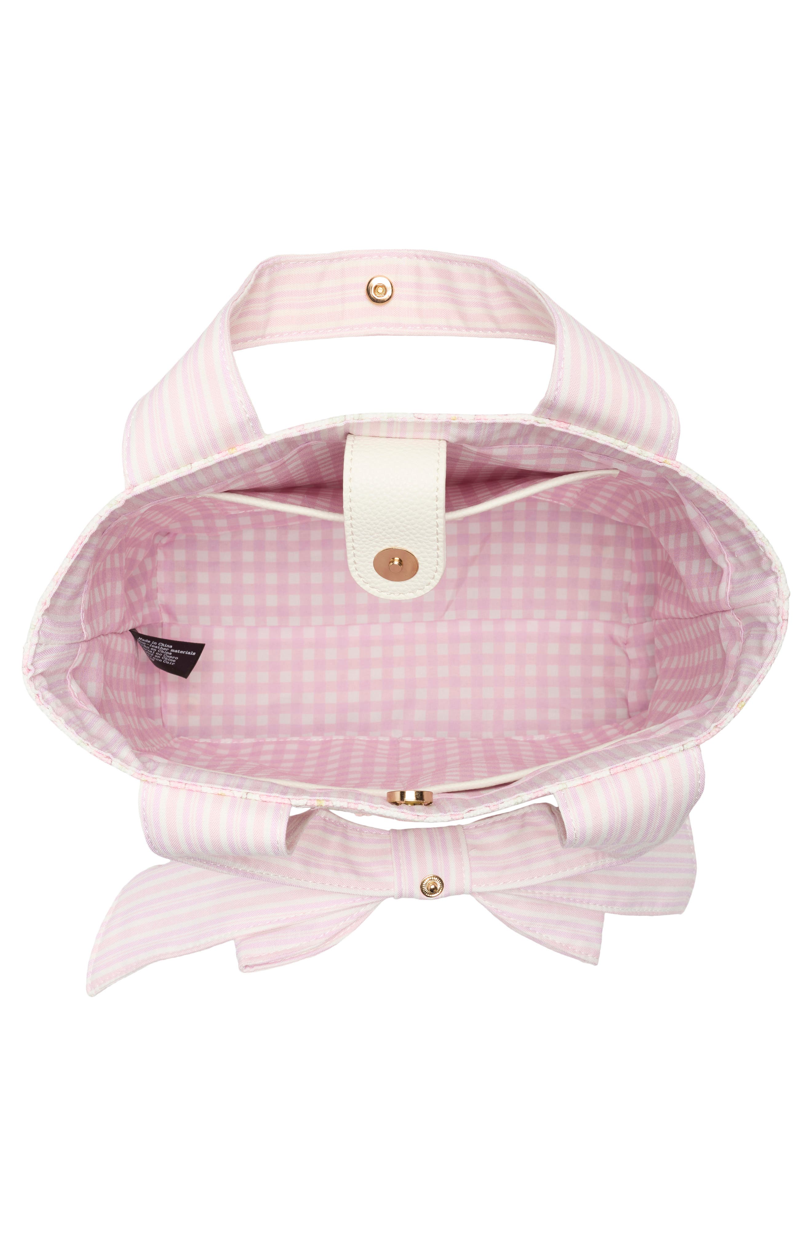 Nanette Lepore Bow Handle Tote, Alternate, color, Pretty Petals-Pink Gingham