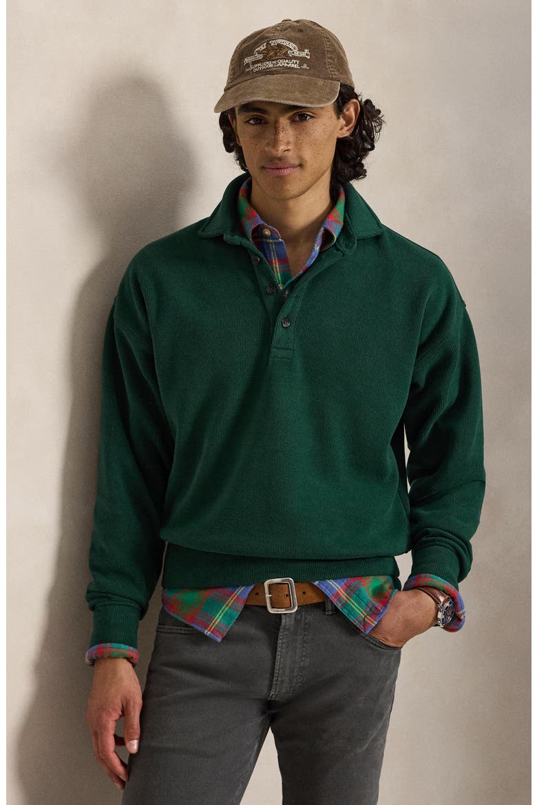 Sueded Heritage Rib Knit Button Pullover, Alternate, color, GREEN
