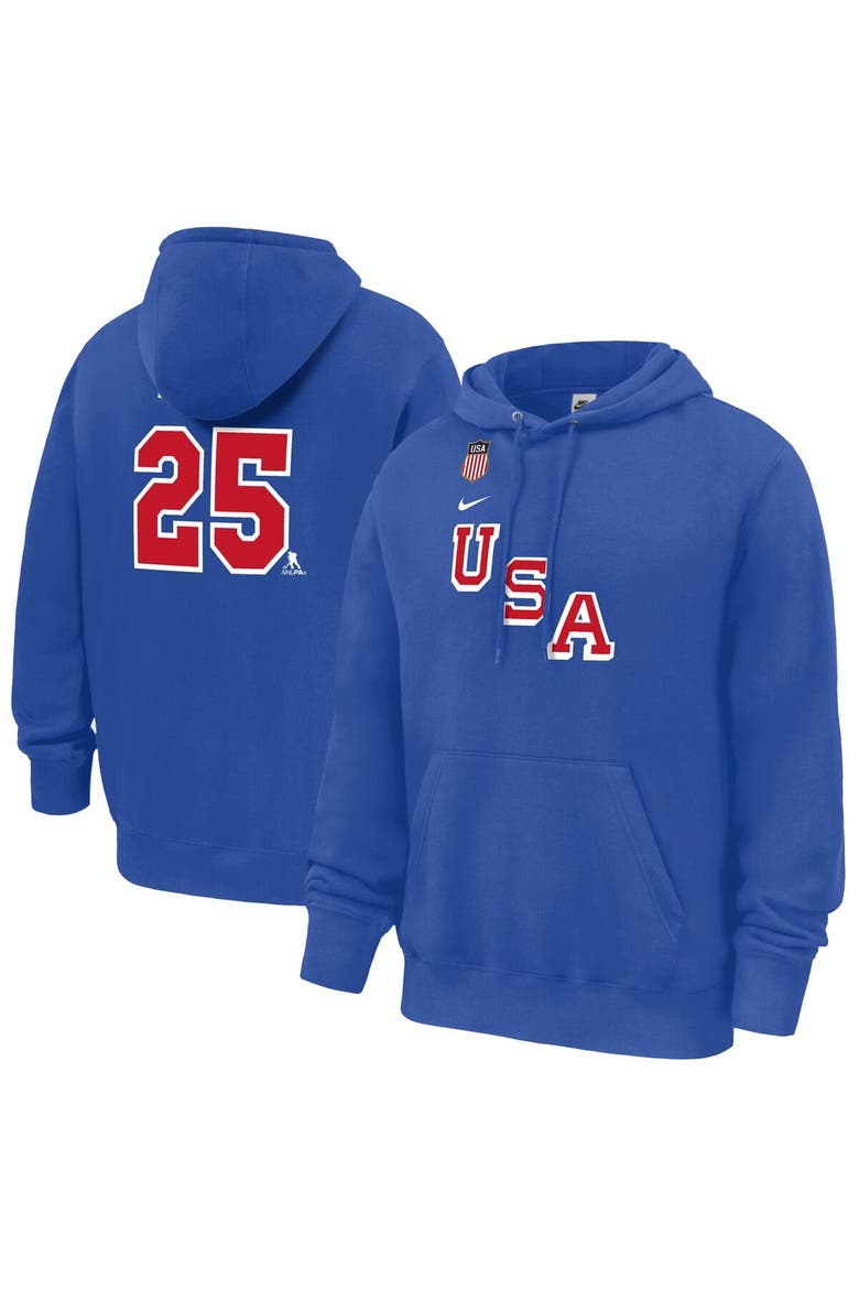 Men's Nike Charlie McAvoy Royal US Hockey 2026 Name & Number Hoodie, Main, color, Royal