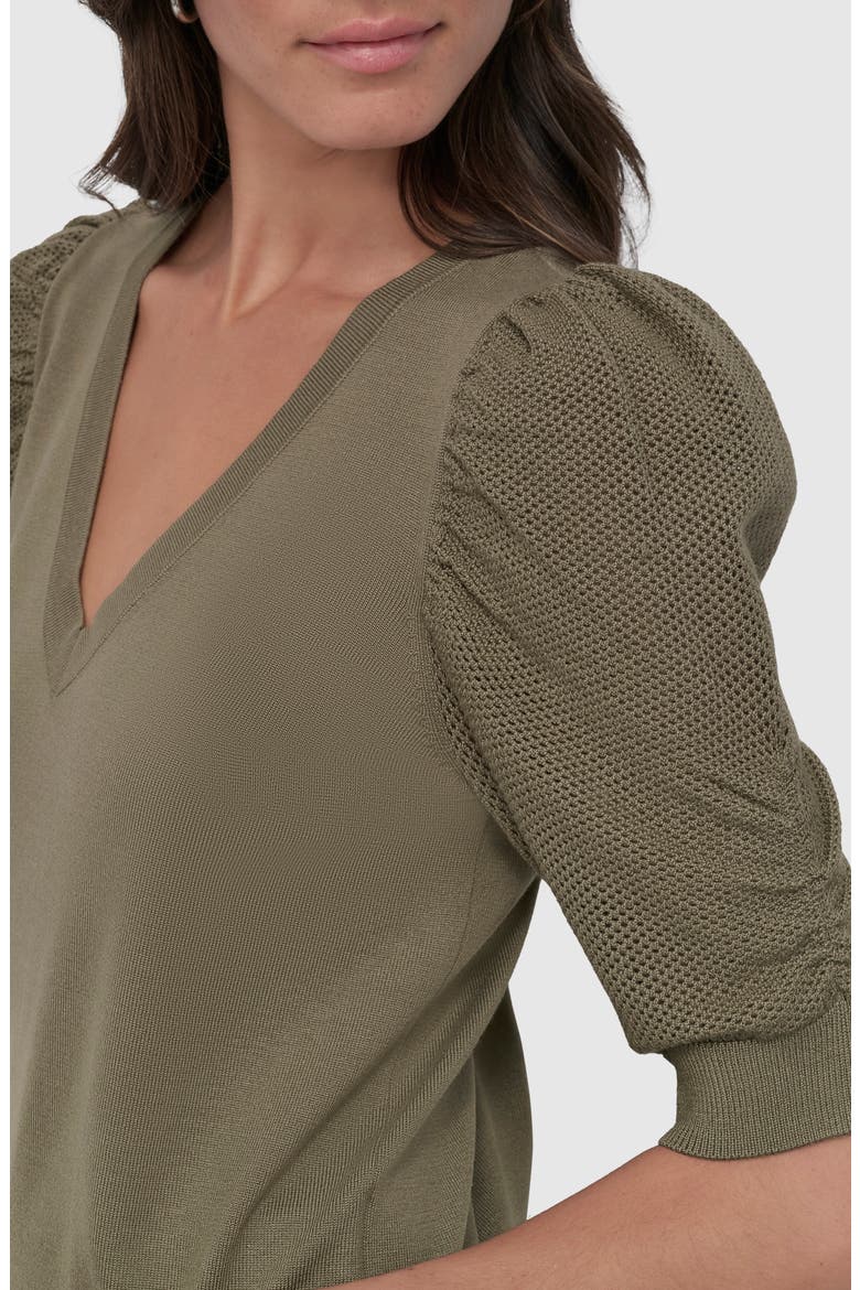 Puff Sleeve V-Neck Sweater, Alternate, color, UTILITY GREEN