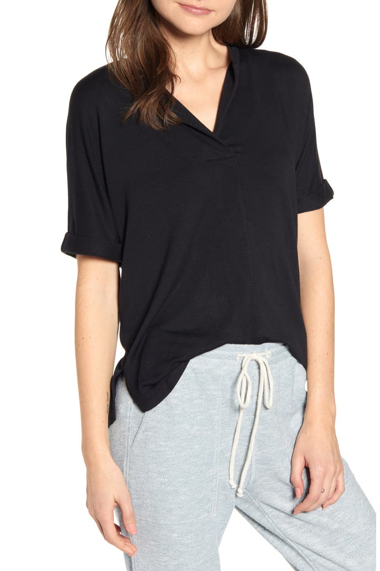 Signaturesoft Split Neck Tee, Main, color, BLACK