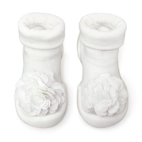Baby Girl First Walk Sock Shoes Corsage - Snow