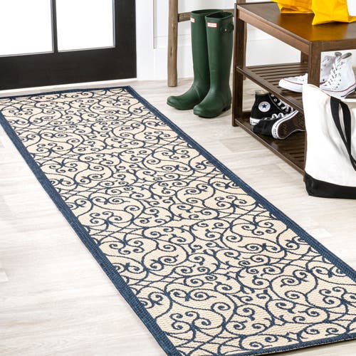 Jonathan Y Madrid Vintage Filigree Textured Weave Indoor/outdoor Area Rug In Navy/beige