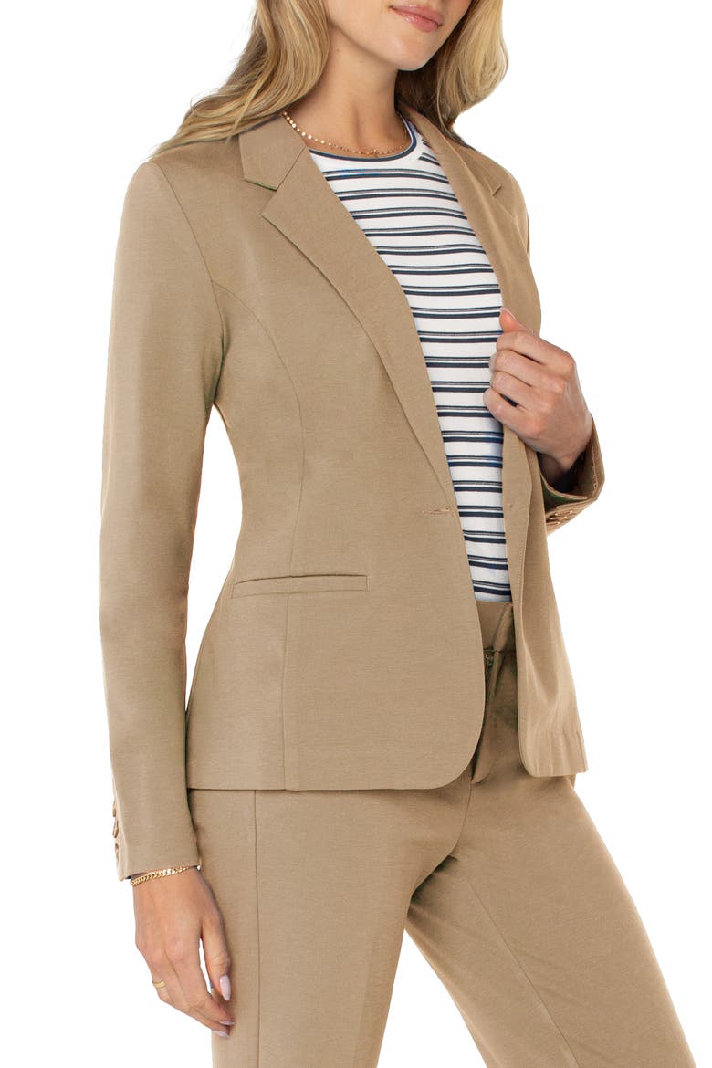 Fitted One-Button Knit Blazer, Alternate, color, PALO SANTO