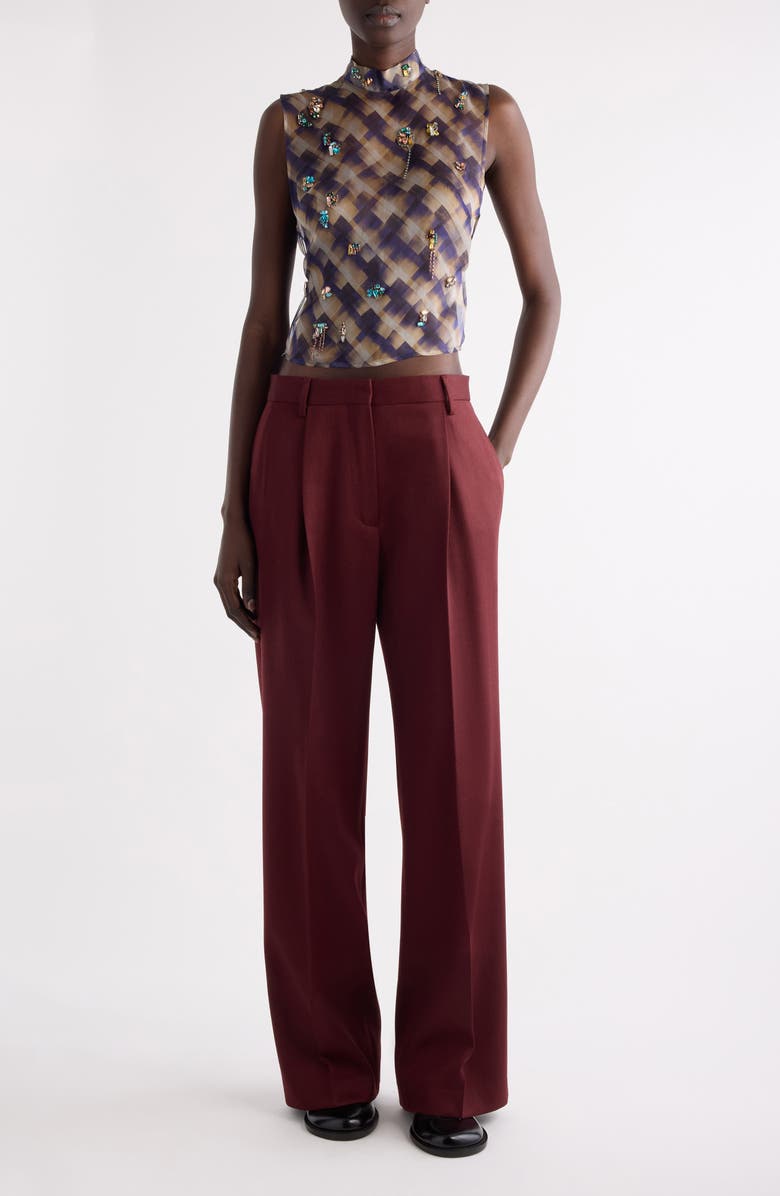 Dries Van Noten Carmasa Check Crystal Embellished Top, Alternate, color, Burgundy