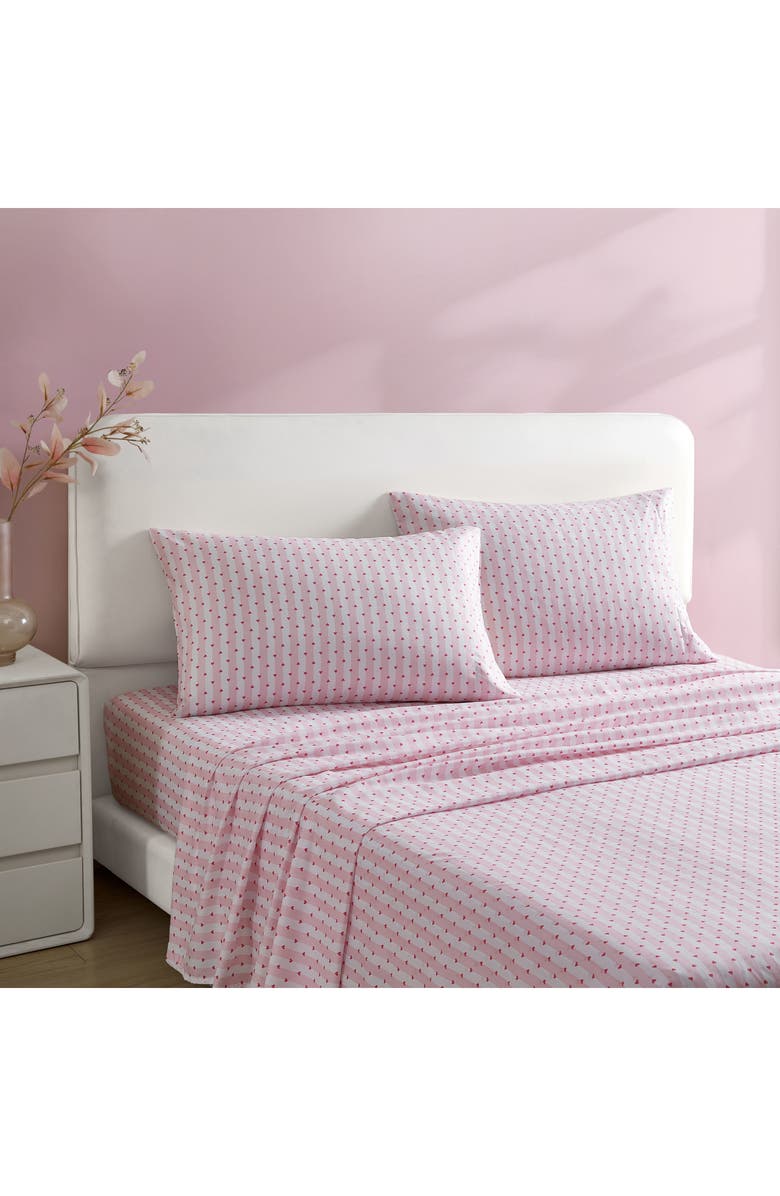 Betsey Johnson Wonderland Stripe Sheet Set, Alternate, color, Bright Pink