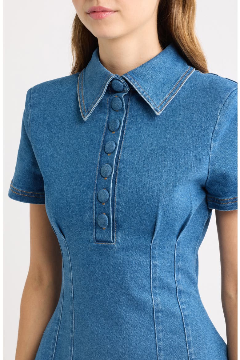 Pleated Seamed Cotton Blend Denim Fit & Flare Minidress, Alternate, color, LIGHT BLUE