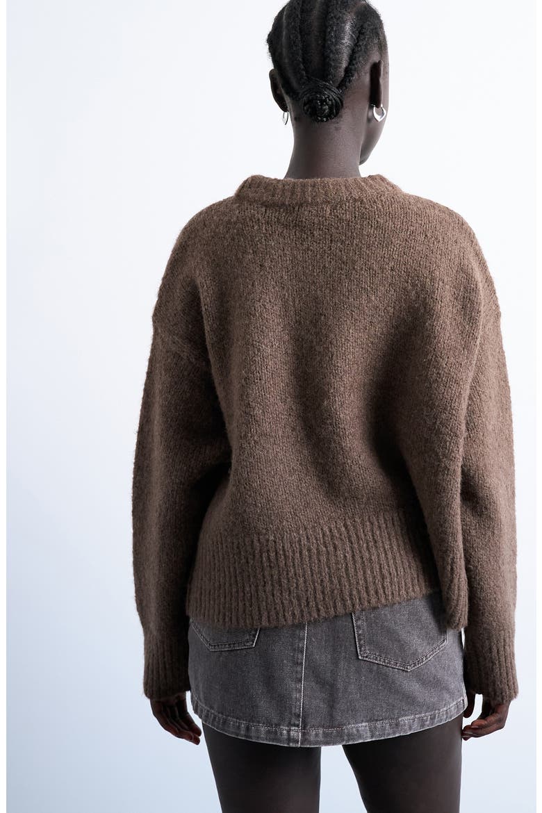 Fluffy Crewneck Sweater, Alternate, color, BROWN