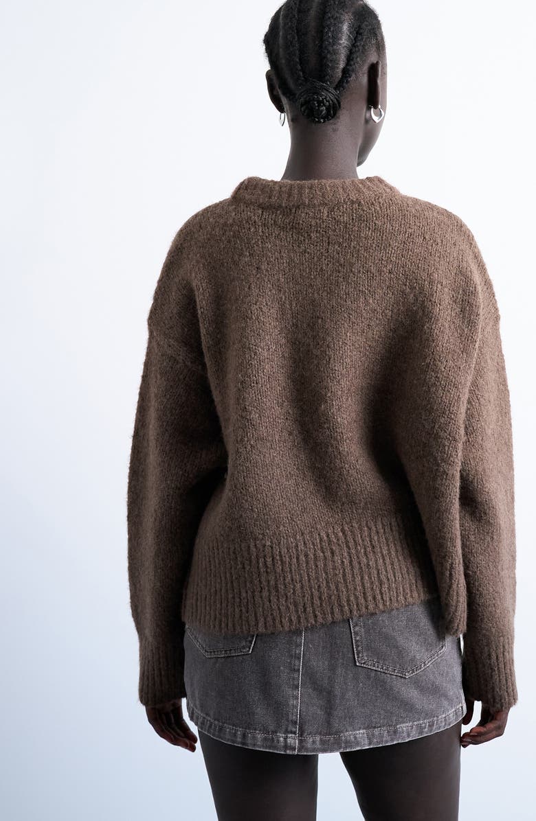 Topshop Fluffy Crewneck Sweater, Alternate, color, Brown