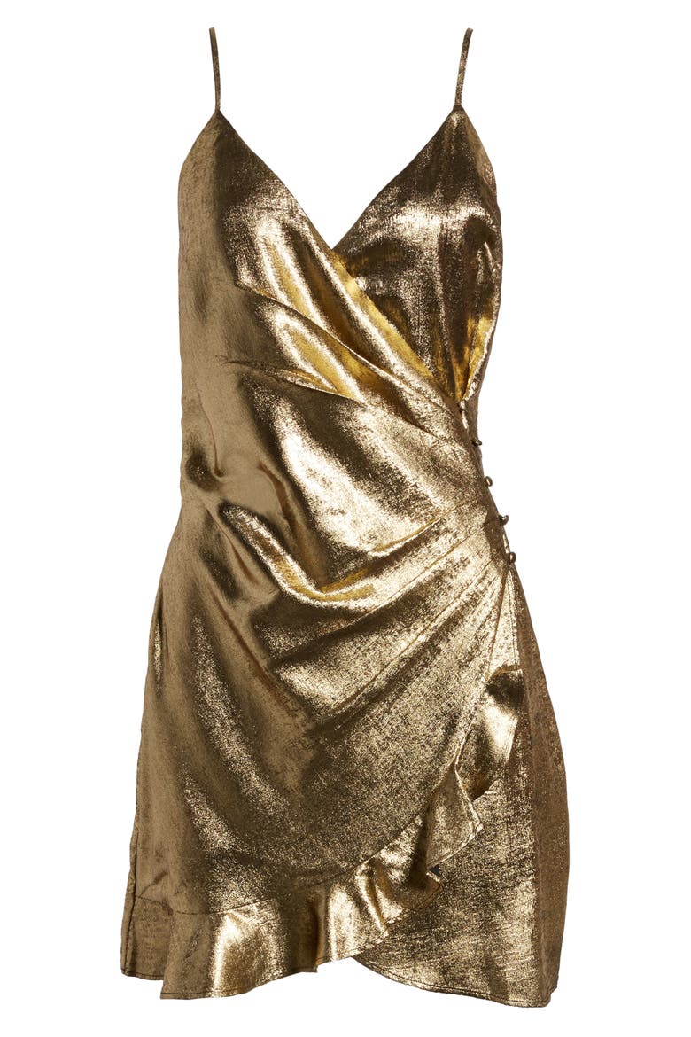 Ruffle Faux Wrap Minidress, Alternate, color, GOLD