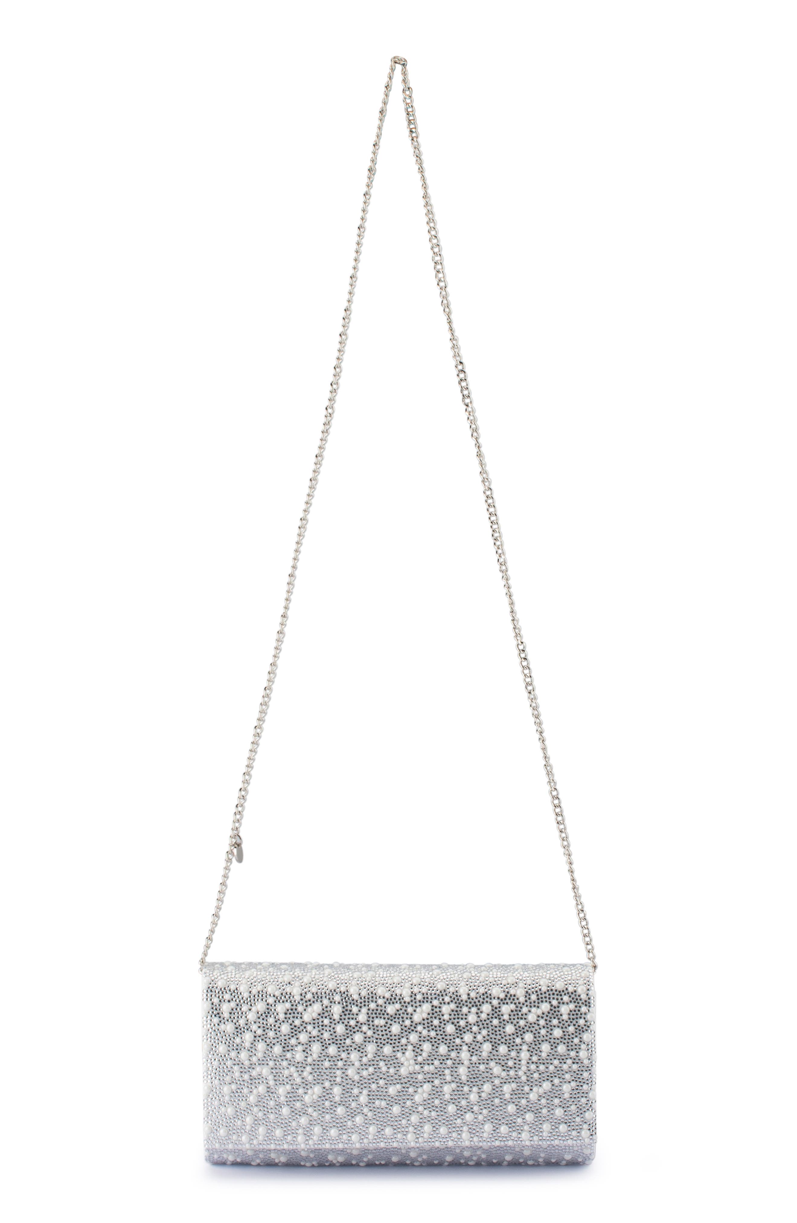 Olga Berg Dana Crystal & Faux Pearl Clutch, Alternate, color, Pearl Silver
