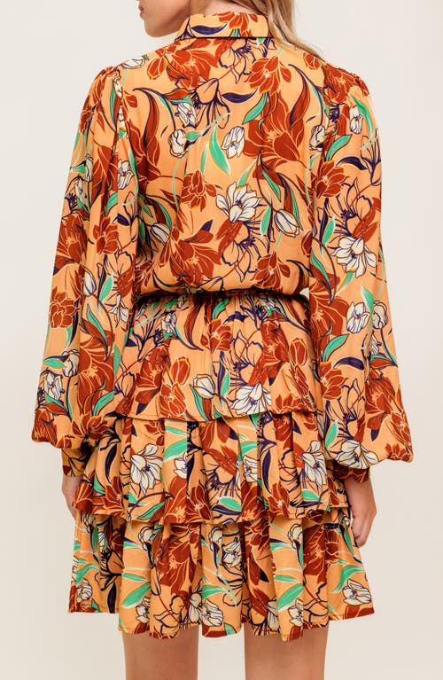 Flying Tomato Floral Long Sleeve Minidress In Brown