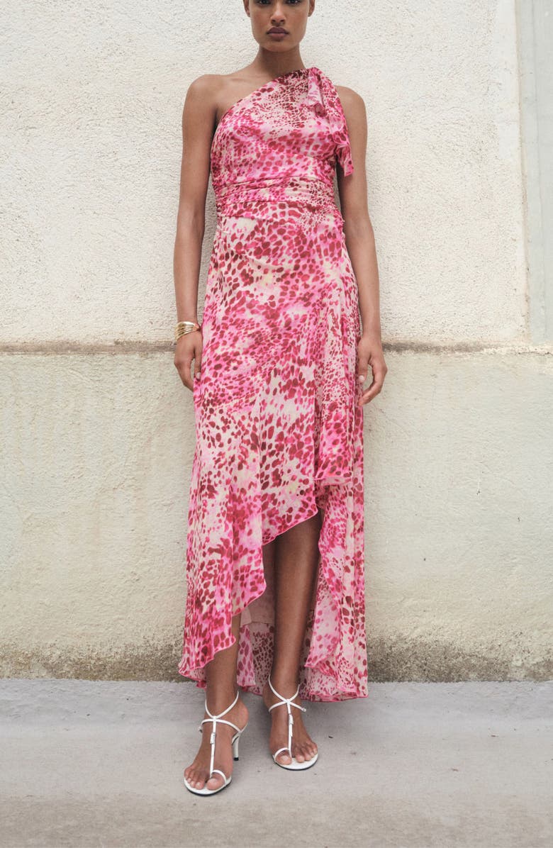 MANGO Corinne One-Shoulder Dress, Alternate, color, Fuchsia