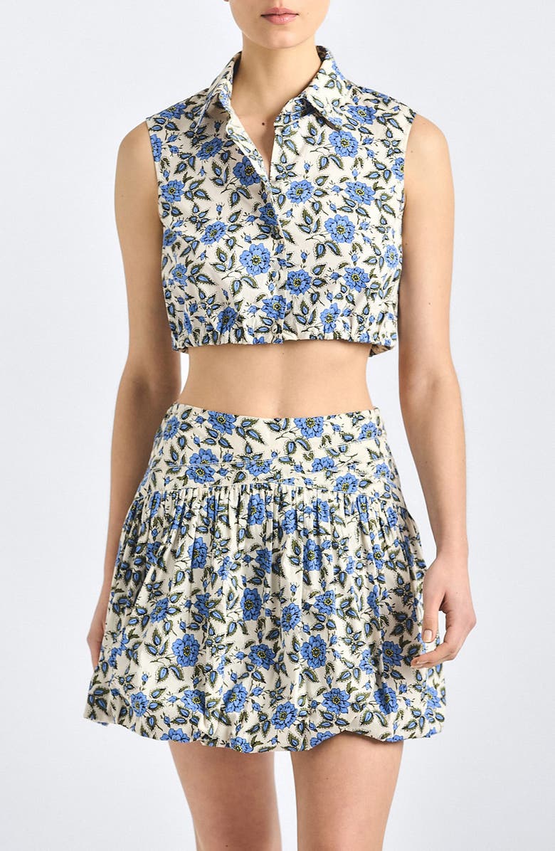 Derek Lam 10 Crosby Persis Floral Bubble Miniskirt, Alternate, color, Blue Bell Floral
