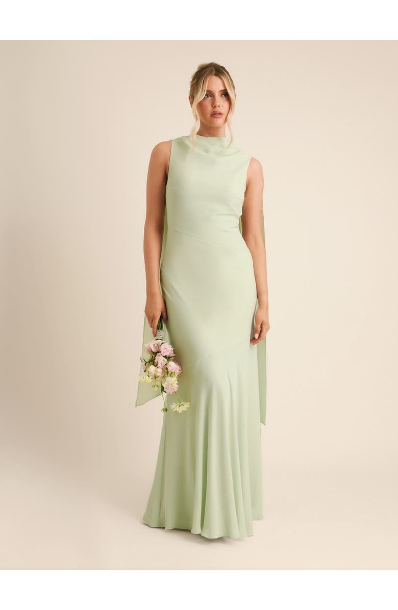 Six Stories High Cowl Drape Chiffon Bridesmaid Dress, Main, color, Mint Green