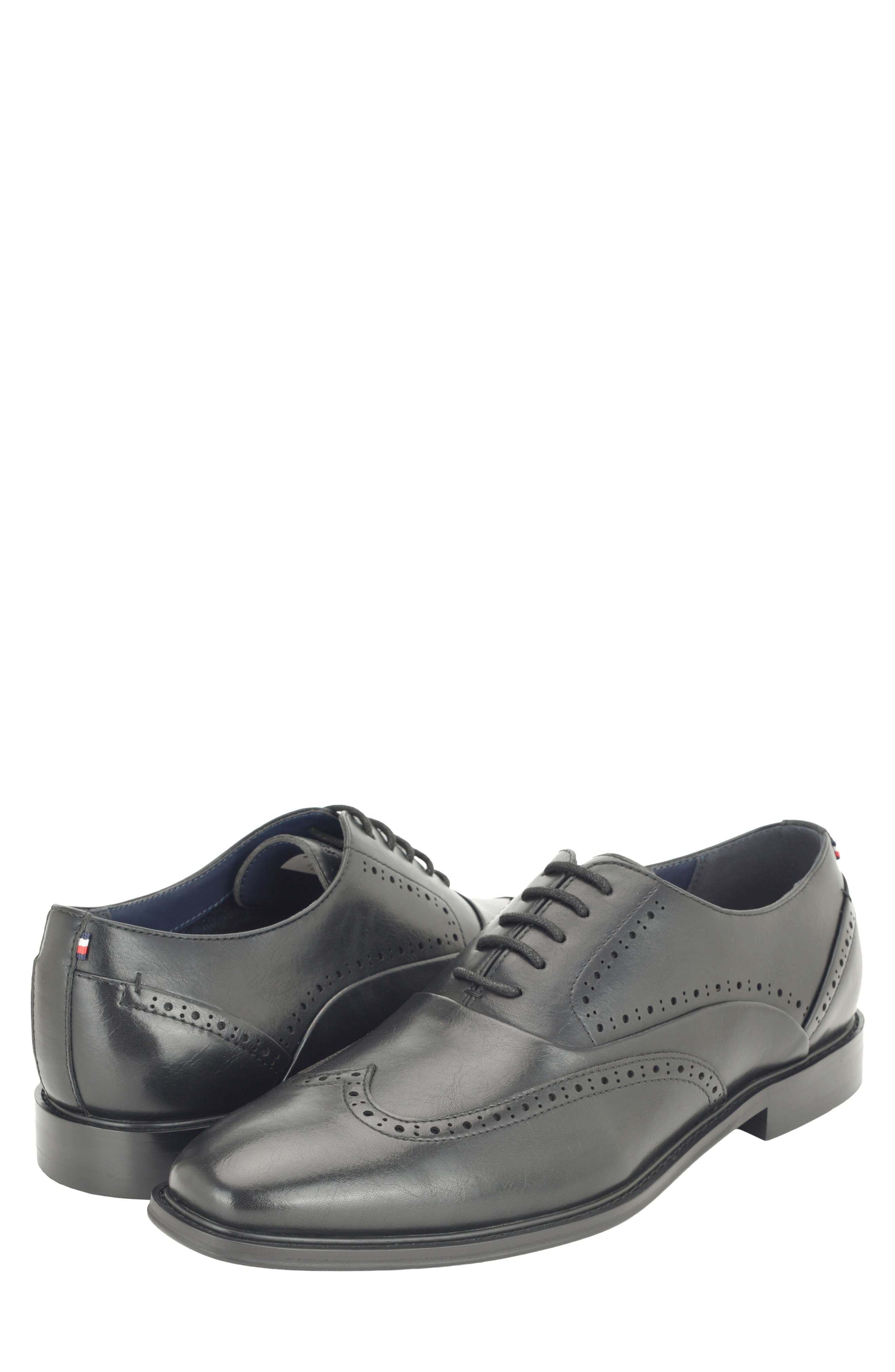 Cohan Faux Leather Wingtip Oxford, Alternate, color, BLACK