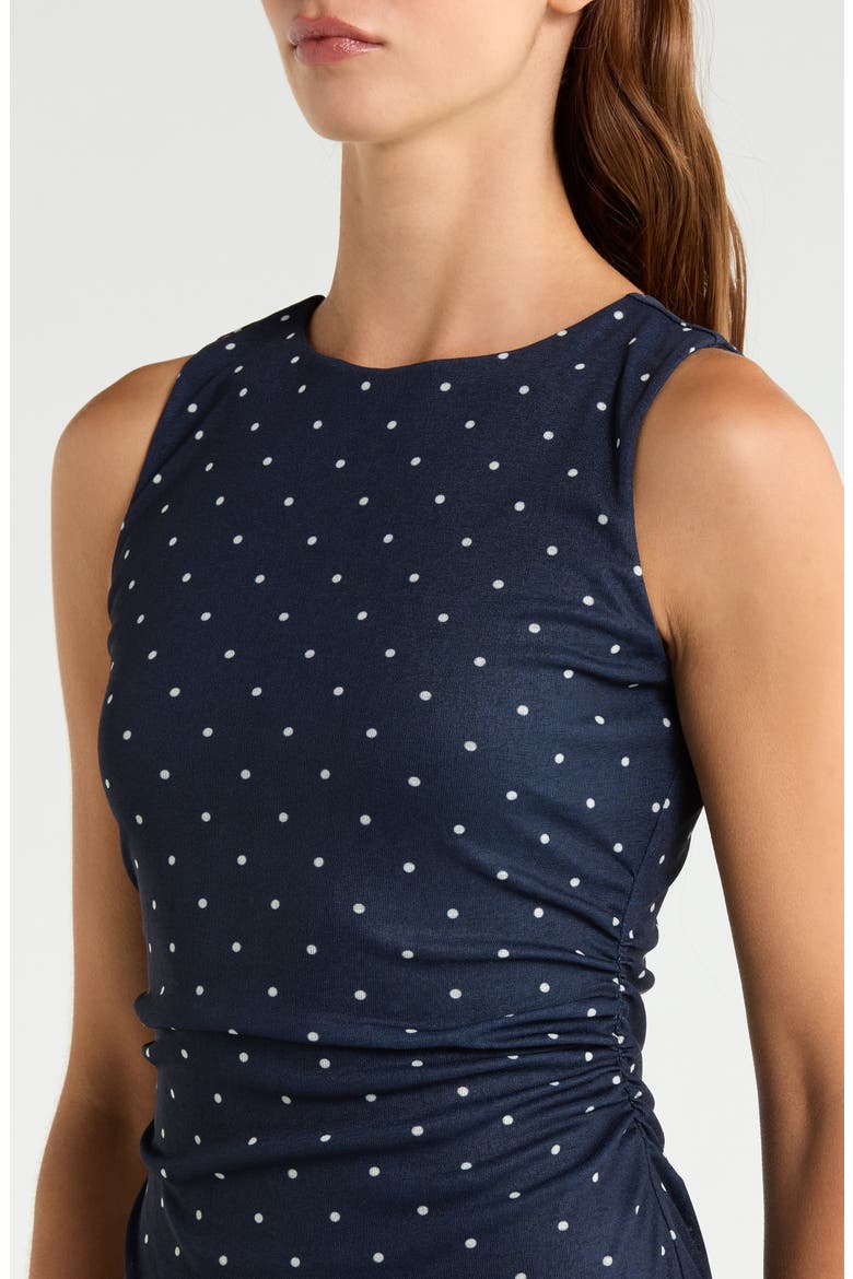 Daija Polka Dot Sleeveless Asymmetric Midi Dress, Alternate, color, NAVY POLKA DOTS
