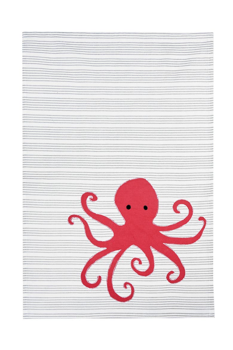 Octopus Stripe Printed Kitchen Towel Set of 2 Decor, Alternate, color, Red