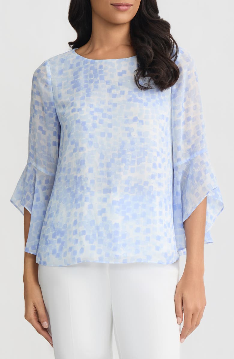 KASPER Ruffle Sleeve Top, Main, color, Paris Bleu Multi