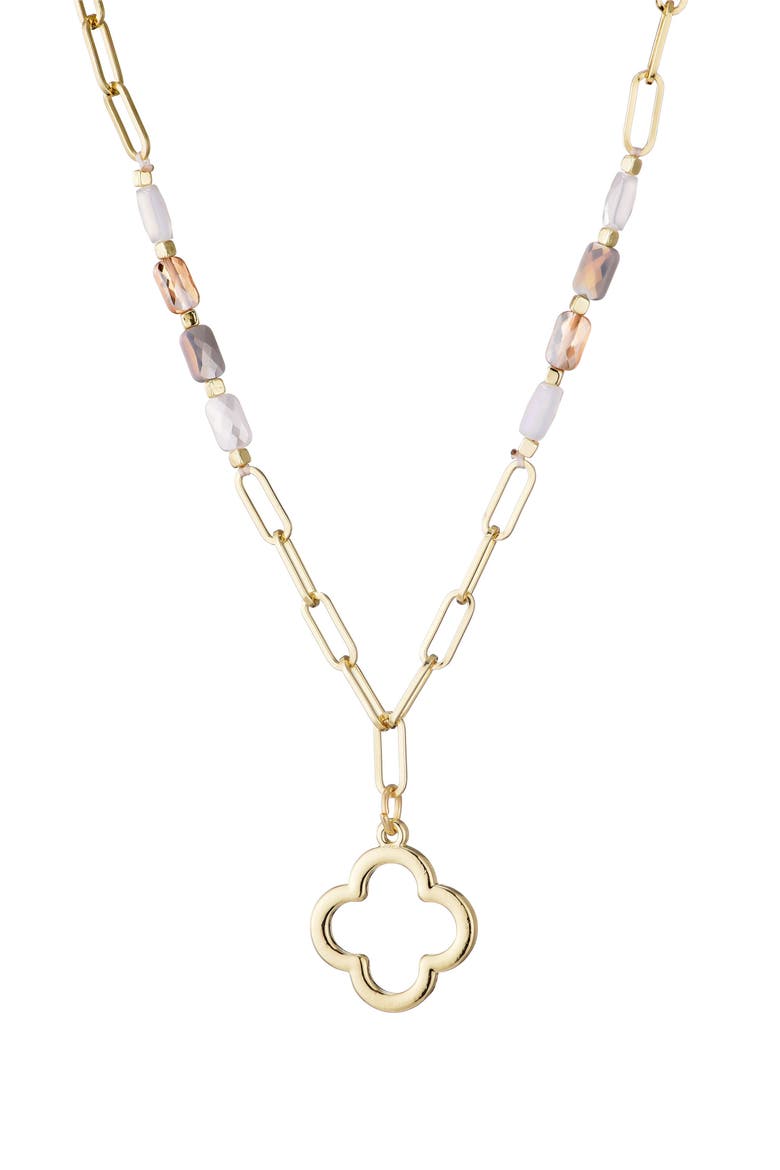 Crystal Clover Pendant Necklace, Main, color, GOLD