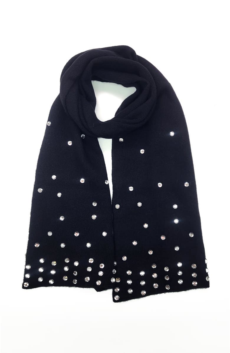 Portolano Cashmere embellished scarf, Main, color, Black