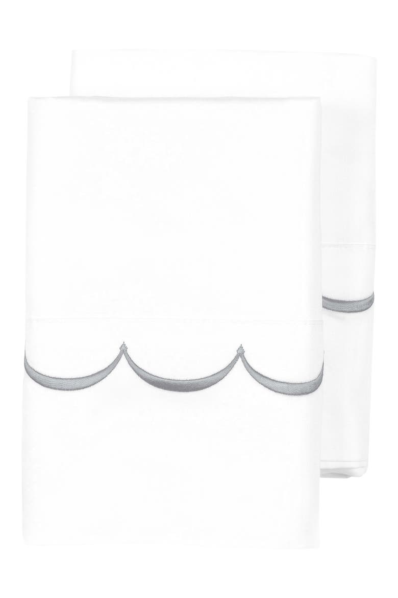 Scalloped Edge Embroidered 600 Thread Count Pillowcases, Main, color, WHITE/ GREY