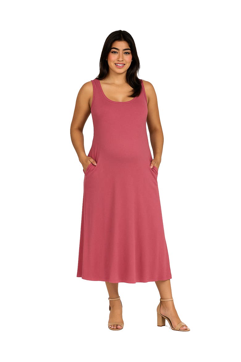 Maternity Scoop Neck Sleeveless Maxi Dress with Pockets, Main, color, Rose