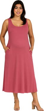 24seven Comfort Apparel Maternity Scoop Neck Sleeveless Maxi Dress with Pockets