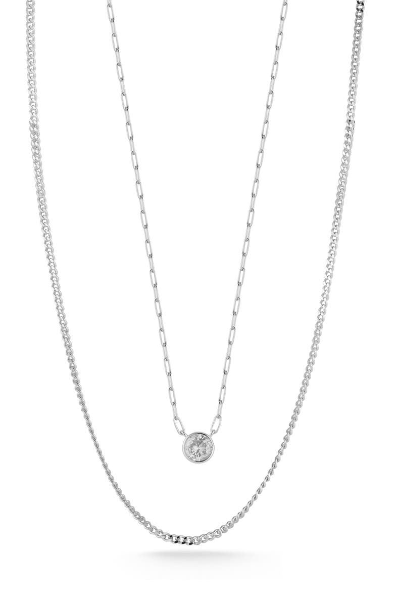 Rhodium Plate Sterling Silver Cubic Pendant Necklace, Main, color, SILVER