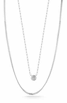 CHLOE AND MADISON Rhodium Plate Sterling Silver Cubic Pendant Necklace