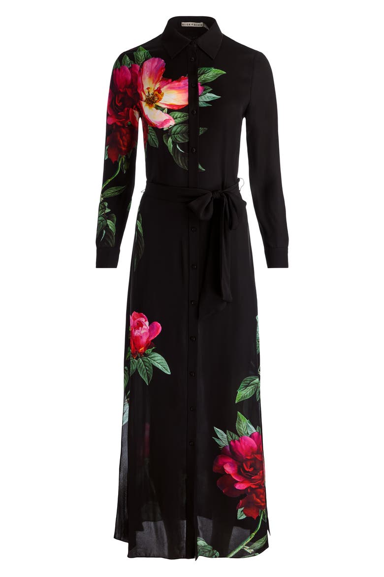 Chassidy Long Sleeve Floral Maxi Shirtdress, Alternate, color, EMPRESS BLOOM BLACK