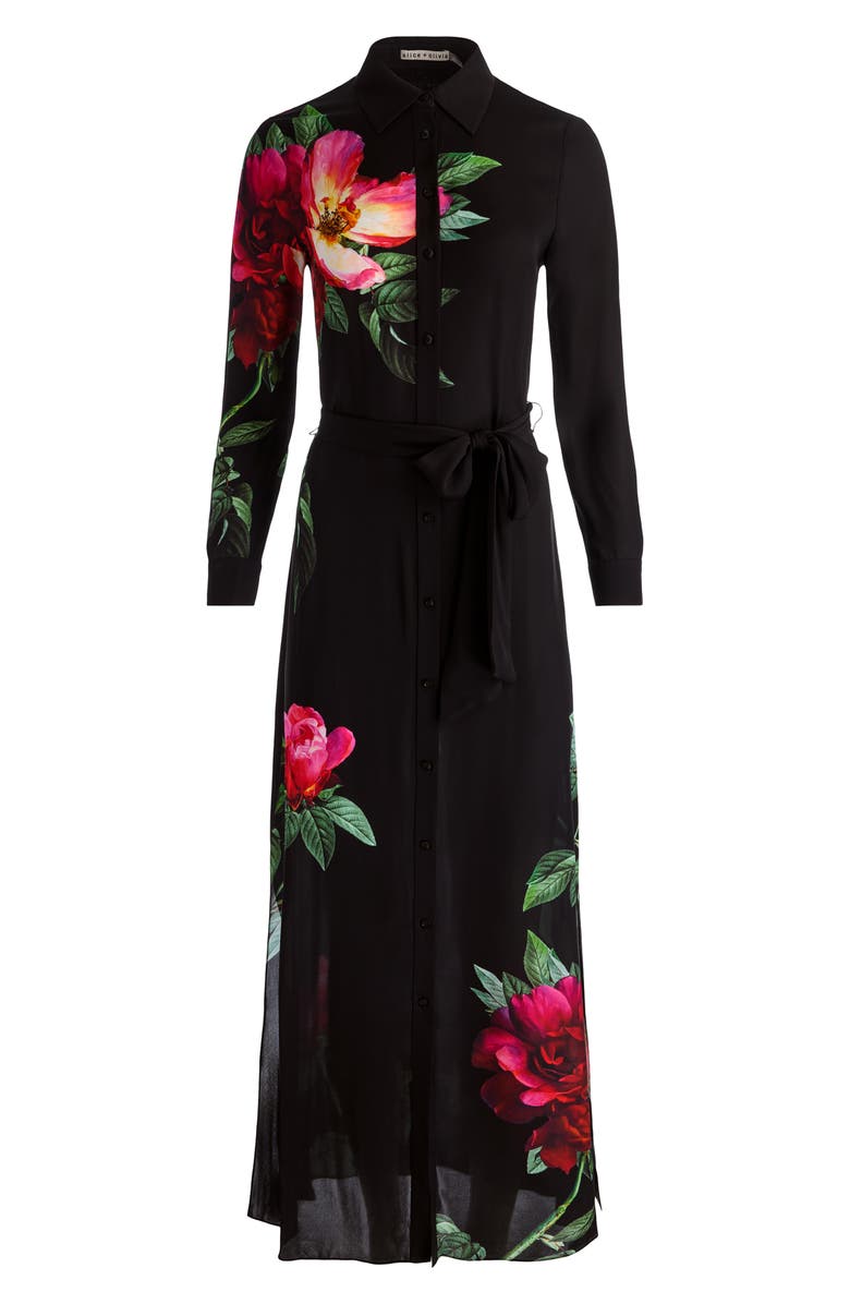 Alice + Olivia Chassidy Long Sleeve Floral Maxi Shirtdress, Alternate, color, 
