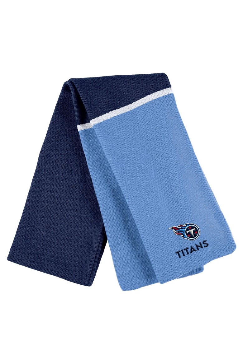 Women's WEAR by Erin Andrews Navy Tennessee Titans Colorblock Cuffed Knit Hat with Pom and Scarf Set, Alternate, color, Navy