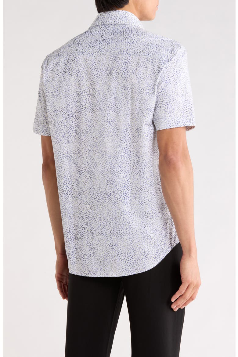 Micro Print Stretch Cotton Short Sleeve Button-Up Shirt, Alternate, color, PEACOAT
