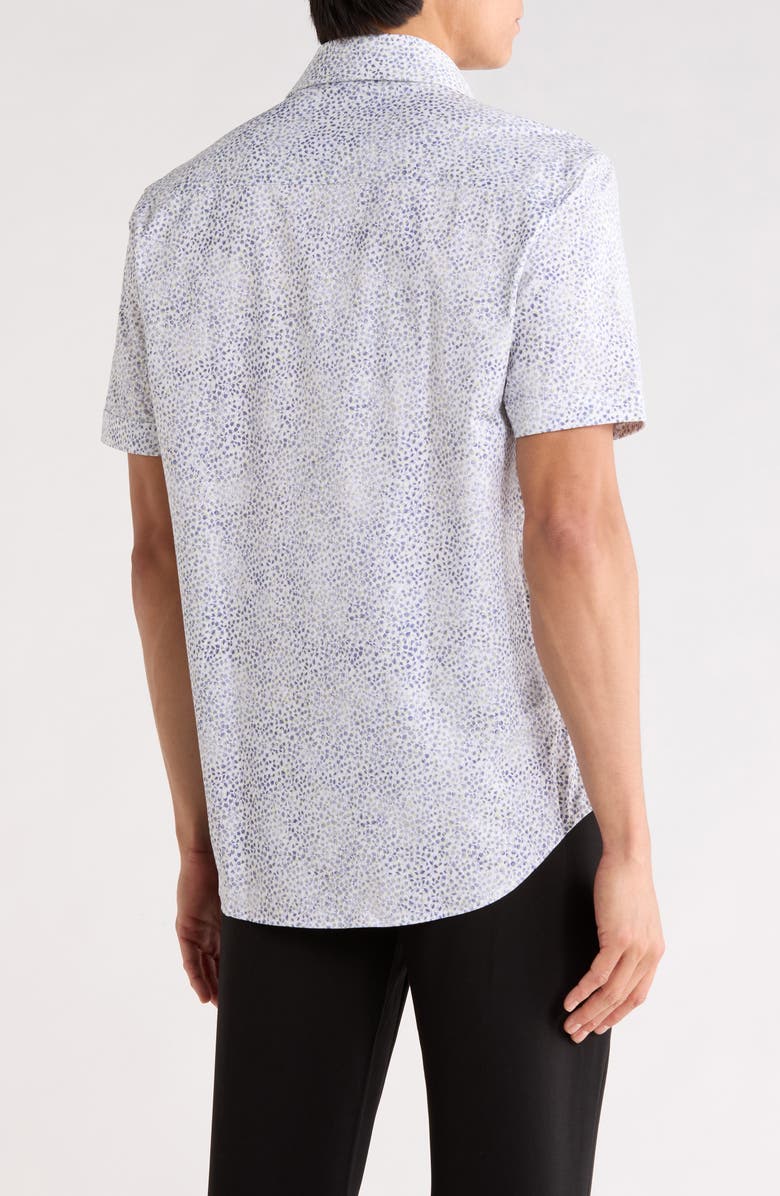 Bugatchi Micro Print Stretch Cotton Short Sleeve Button-Up Shirt, Alternate, color, Peacoat