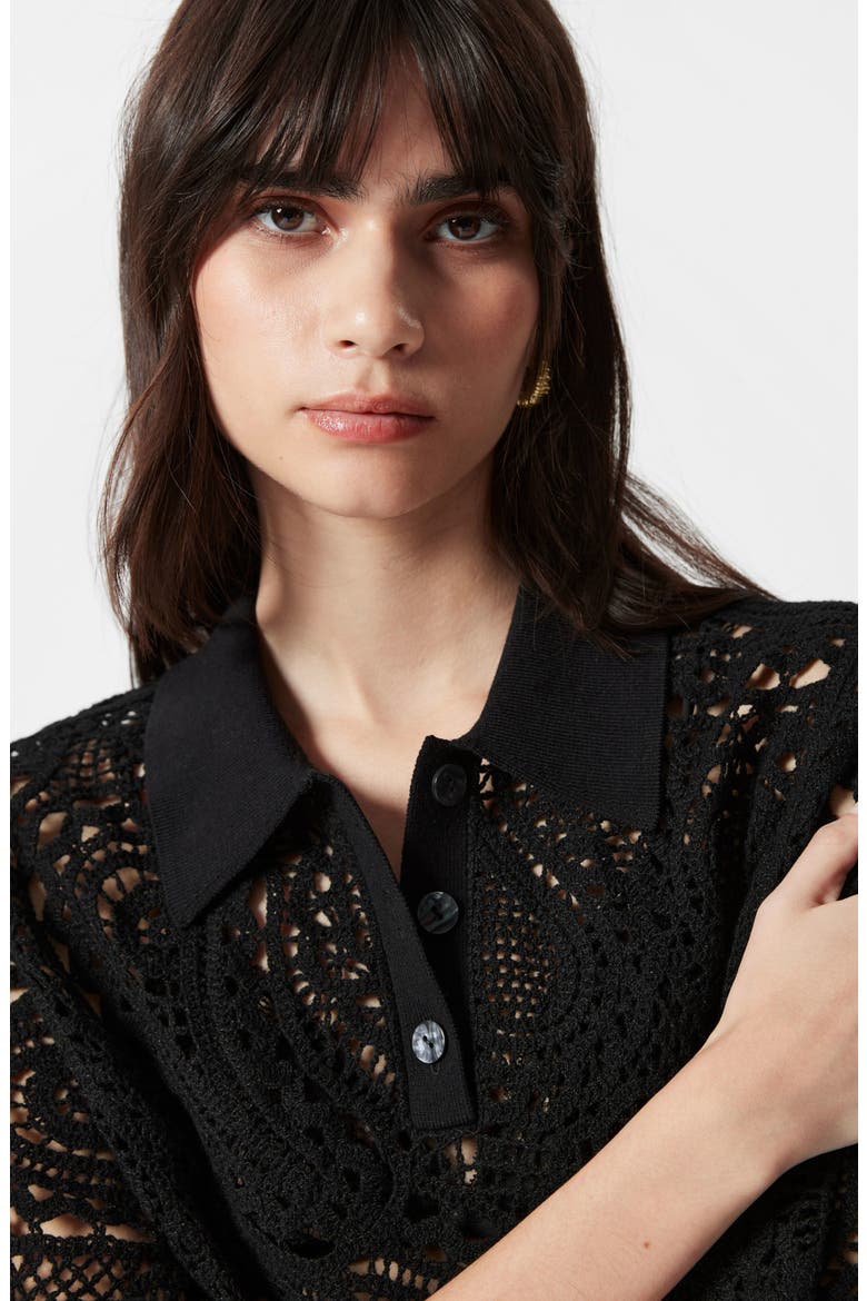 Paisley Wool & Cotton Polo, Alternate, color, BLACK DARK