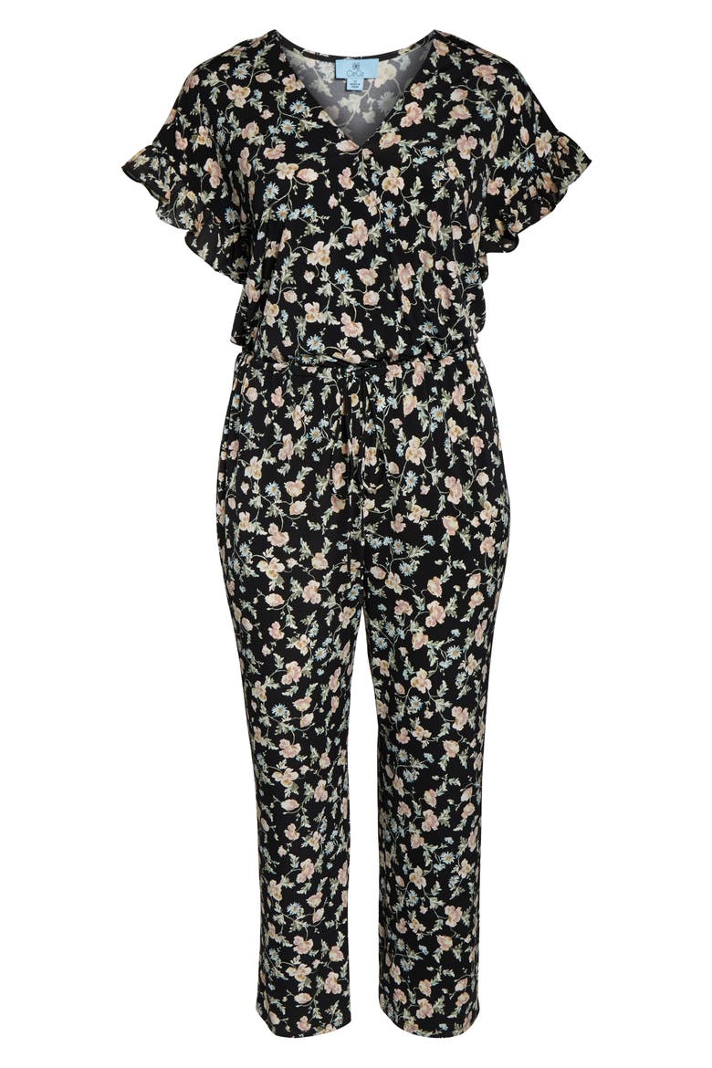Duchess Floral Print Faux Wrap Jumpsuit, Alternate, color, RICH BLACK